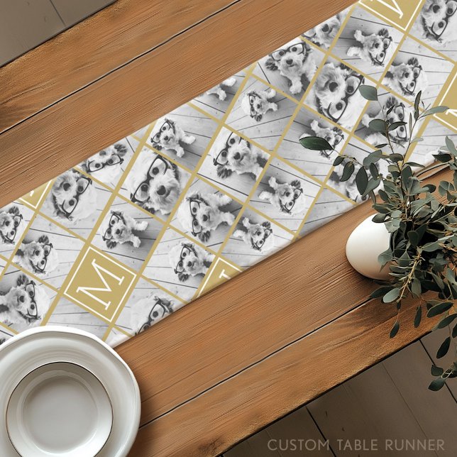 11 Photo Collage - Minimal Grid with Text Short Table Runner (Custom Table Runner)