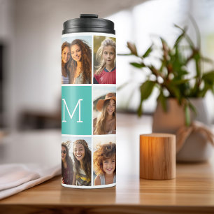 11 Photo Collage - Minimal Grid with Text Thermal Tumbler