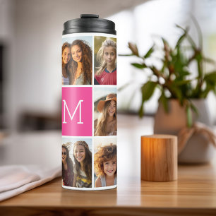 11 Photo Collage - Minimal Grid with Text Thermal Tumbler