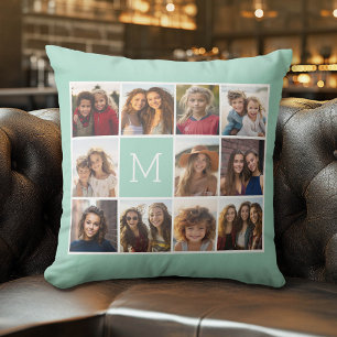 11 Photo Collage - Minimal Grid with Text Throw Pillow