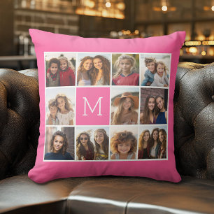 11 Photo Collage - Minimal Grid with Text Throw Pillow