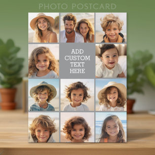 11 Photo Collage - Modern Grey with White Text Postcard