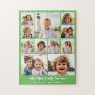 11 Photo Collage Modern Minimal Green Jigsaw Puzzle