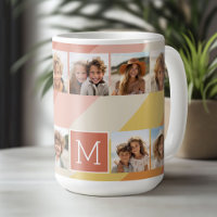 11 Photo Collage - Retro Stripes Coral Peach Gold
