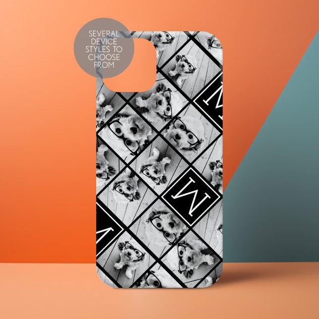 11 Photo Grid Collage with Monogram (Personalize a Phone Case with your photos and monogram)