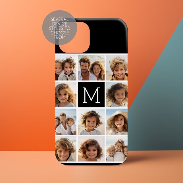 11 Photo Grid Collage with Monogram Case-Mate iPhone Case (Personalize a Phone Case with your photos and monogram)