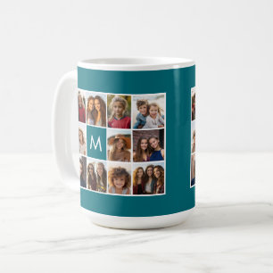 11 Photo Grid Collage with Monogram Coffee Mug