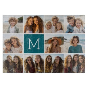 11 Photo Grid Collage with Monogram Cutting Board