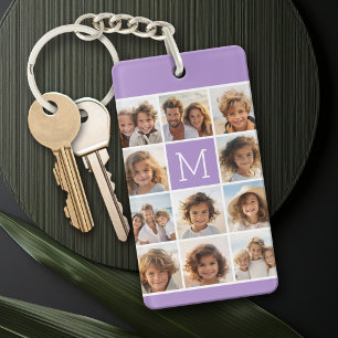 11 Photo Grid Collage with Monogram Keychain