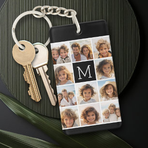 11 Photo Grid Collage with Monogram Keychain