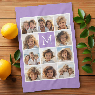 11 Photo Grid Collage with Monogram Kitchen Towel