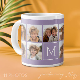 11 Photo Grid Collage with Monogram Large Coffee Mug