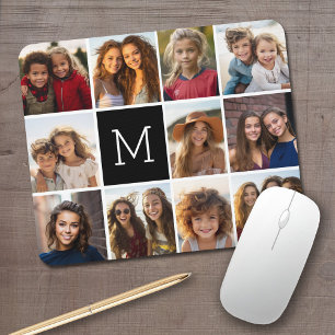11 Photo Grid Collage with Monogram Mouse Pad