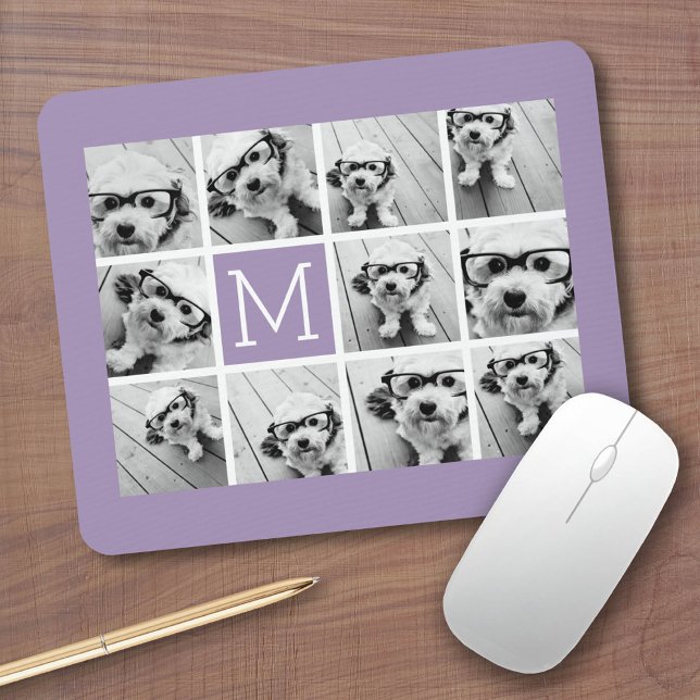 11 Photo Grid Collage with Monogram Mouse Pad (Custom Mousepad)