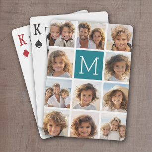 11 Photo Grid Collage with Monogram Playing Cards