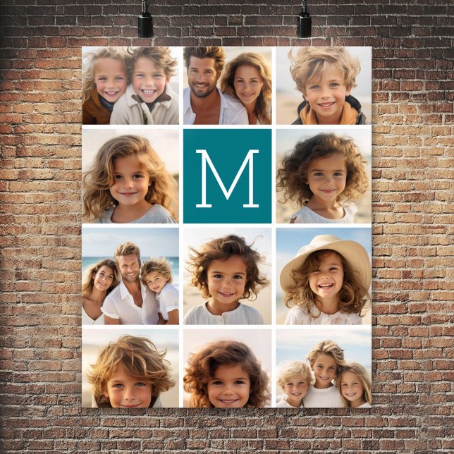 11 Photo Grid Collage with Monogram Poster (Photo Collage Poster)