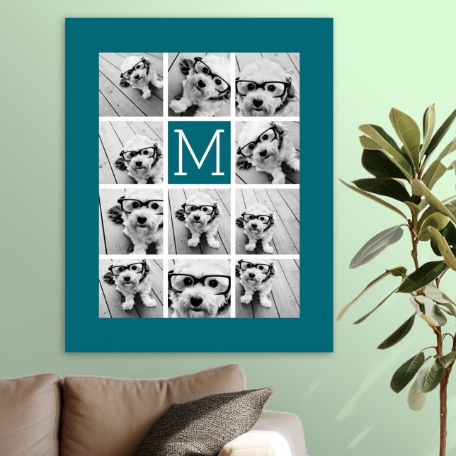 11 Photo Grid Collage with Monogram Poster (Photo Collage Poster)