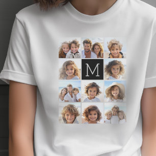 11 Photo Grid Collage with Monogram T-Shirt
