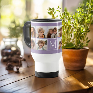 11 Photo Grid Collage with Monogram Travel Mug
