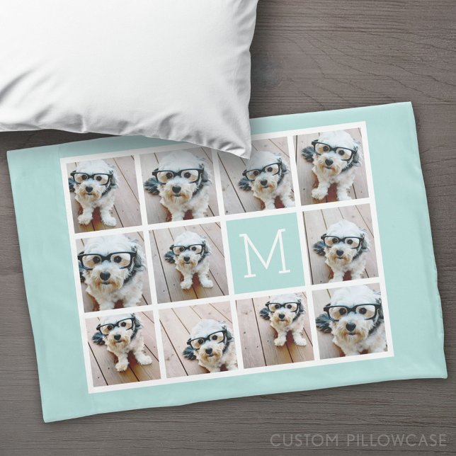 11 Photo Grid industrial box name - aqua Pillowcase (Custom Pillowcase)