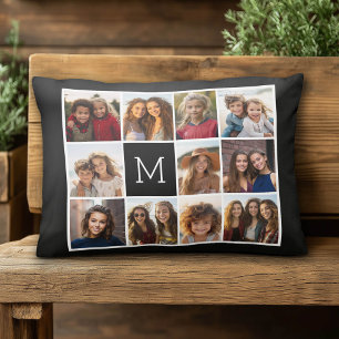 11 Photo Instagram Collage Custom Black Monogram Decorative Pillow
