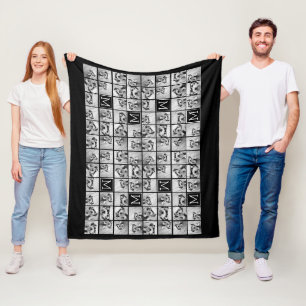 11 Photo Instagram Collage Custom Black Monogram Fleece Blanket