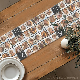11 Photo Instagram Collage Custom Black Monogram Short Table Runner