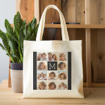 11 Photo Instagram Collage Custom Black Monogram Tote Bag<br><div class="desc">Black and White - Use up to 11 square photos to create a unique and personal gift. Or you can keep the hipster puppy and make a trendy keepsake. If you need to adjust the pictures,  click on the customize tool to make changes.</div>