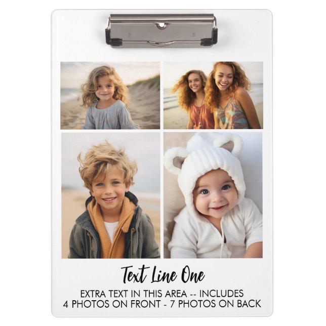 11 Photos - 4 Front, 7 Back - Black Text on White Clipboard (Front)
