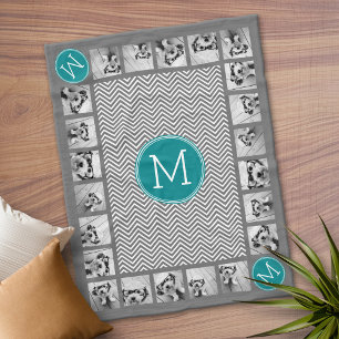 11 Photos Turquoise Charcoal Chevrons Monogram Fleece Blanket
