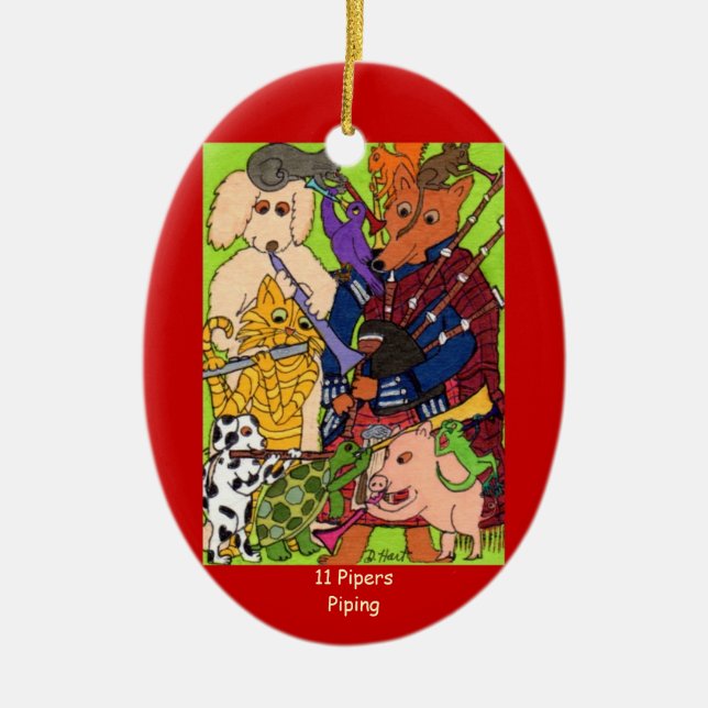 11 Pipers Piping Ceramic Ornament (Front)