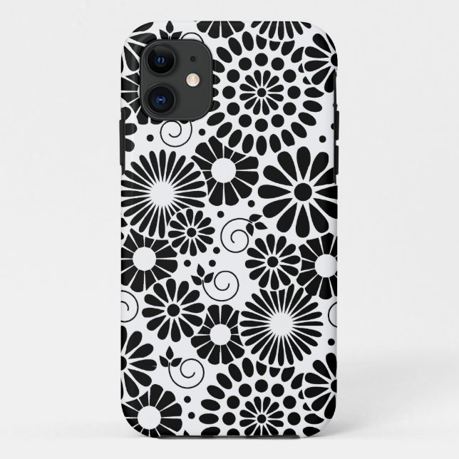 11 Retro noir fleurs blanches iPhone 5 Coque (Dos)