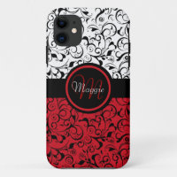 Rouge noir blanc damassé classe iphone 5 coque