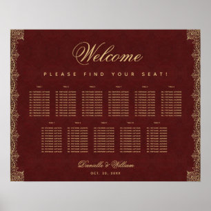 11 Table Burgundy Red Vintage Gold Seating Chart