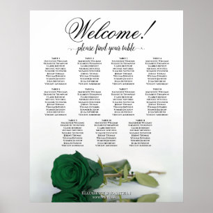 11 Table Emerald Green Rose Wedding Seating Chart