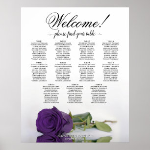 11 Table Royal Purple Rose Wedding Seating Chart