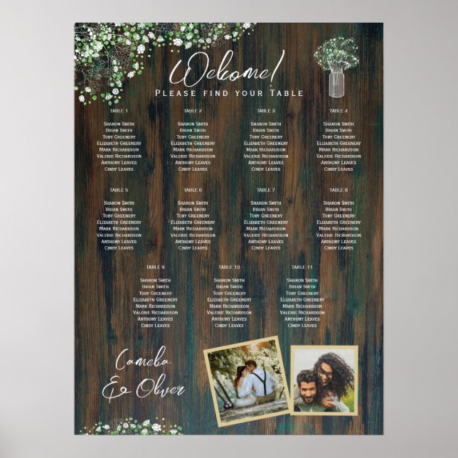 11 Table Rustic Wood Gypsophila PHOTO SEATING Foam Poster (Front)