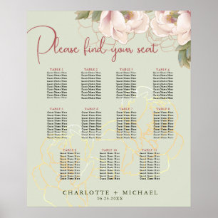 11 Table Sage & Blush Floral Wedding Seating Chart