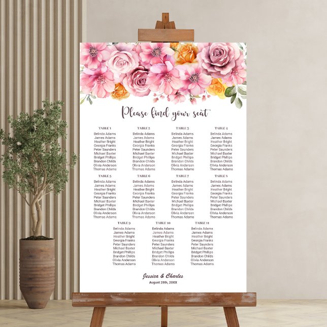 11 Tableau Élégant Mariage floral rose (Créateur téléchargé)