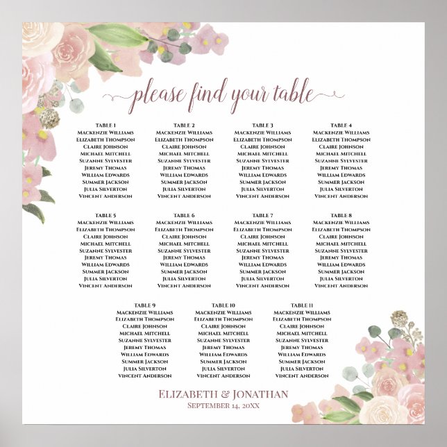 11 Tableau Élégant Mariage floral rose (Devant)