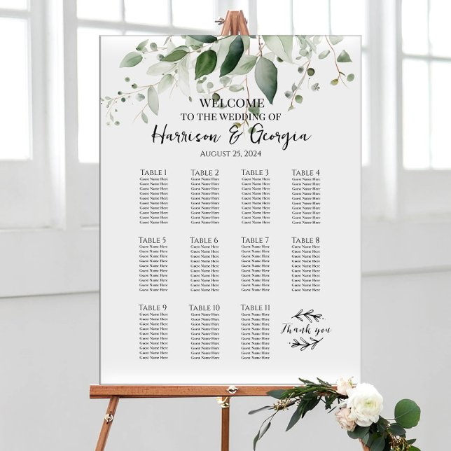 11 tables greenery elegant wedding seating chart (Creator Uploaded)