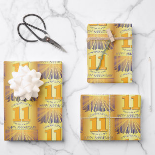 11 Year Golden Ray 12 Step Anniversary Wrapping Paper Sheet