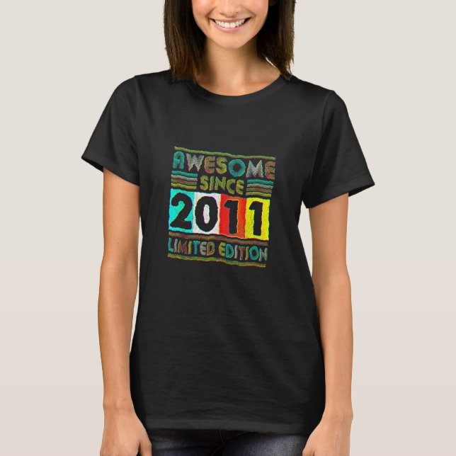 11 Year Old  Awesome Since 2011 11th Birthday Retr T-Shirt (Front)