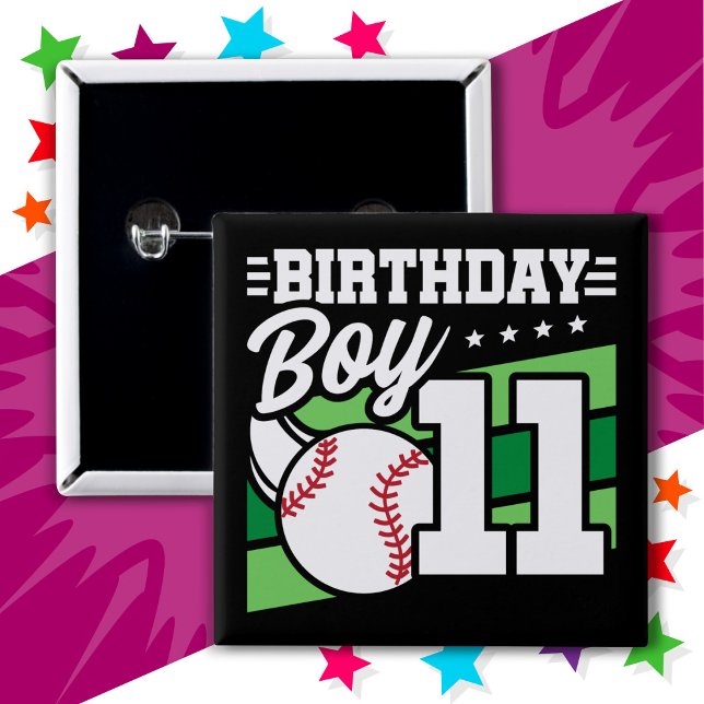 11 Year Old Baseball Party Theme 11th Birthday Boy 2 Inch Square Button (Creator Uploaded)