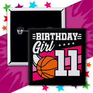 11 Year Old Basketball Party 11th Birthday Girl 2 Inch Square Button