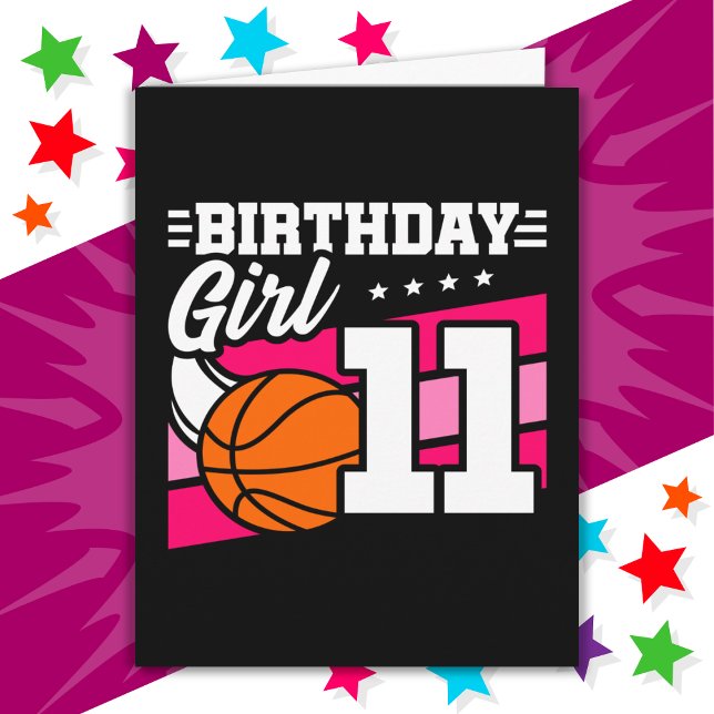 11 Year Old Basketball Party 11th Birthday Girl Card (Creator Uploaded)