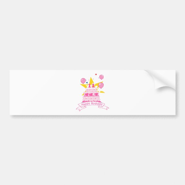 11 Year Old Birthday Cake Bumper Sticker (Front)