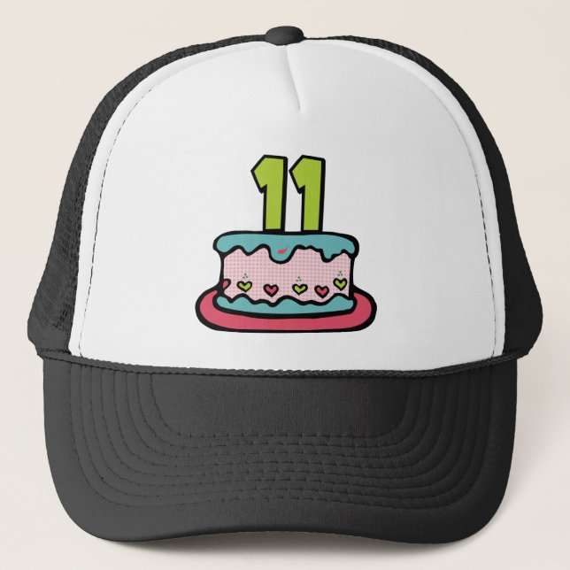 11 Year Old Birthday Cake Trucker Hat (Front)