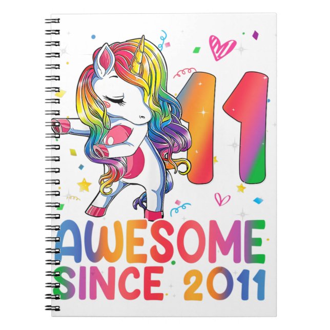 11 Year Old Gifts Girls Teens Dabbing Unicorn 11th Notebook (Front)