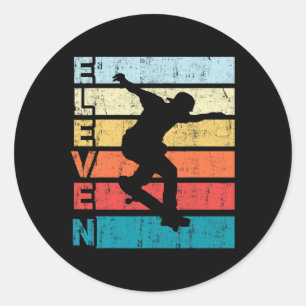 11 Year Old Skater Skateboarding 11th Birthday Par Classic Round Sticker